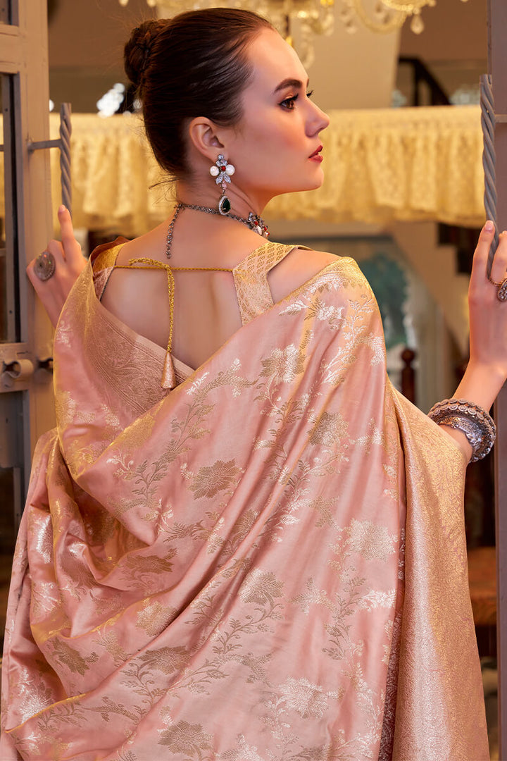 Dusty Rose Pink Banarasi Satin Silk Saree