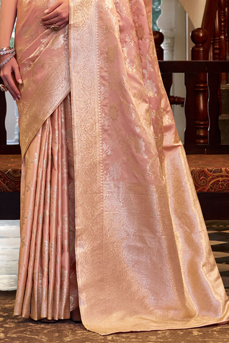 Dusty Rose Pink Banarasi Satin Silk Saree