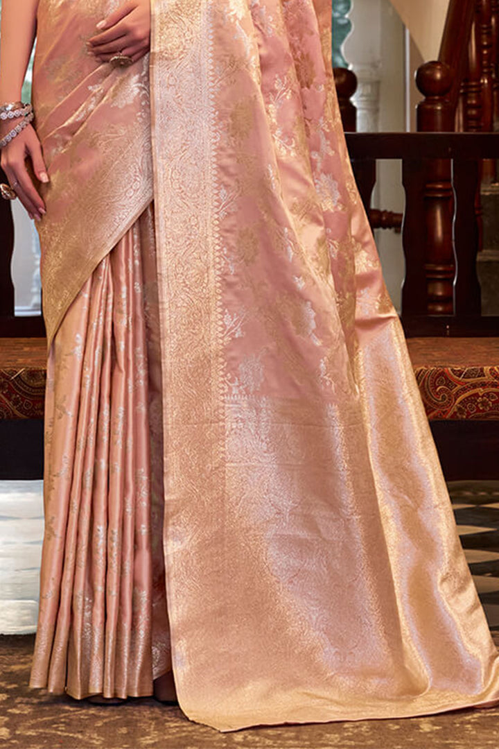 Dusty Rose Pink Banarasi Satin Silk Saree