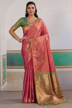 Dusty Rose Pink Zari Woven Banarasi Silk Saree