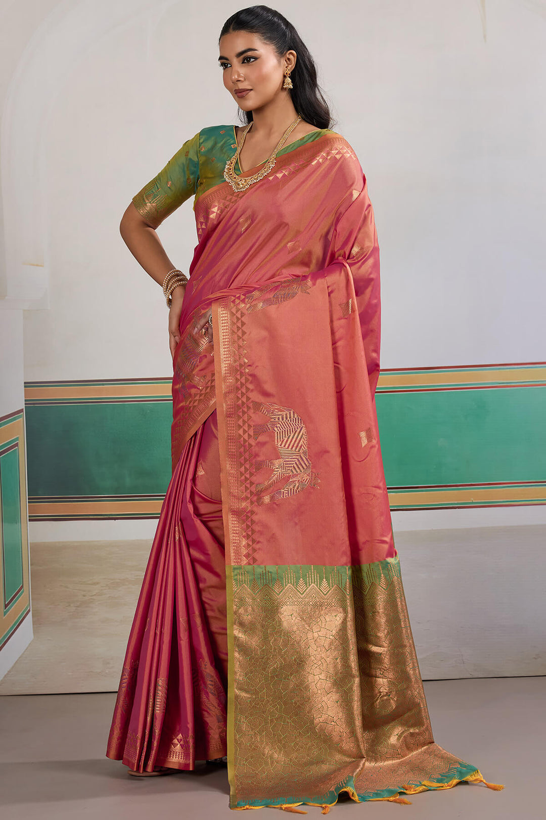 Dusty Rose Pink Zari Woven Banarasi Silk Saree
