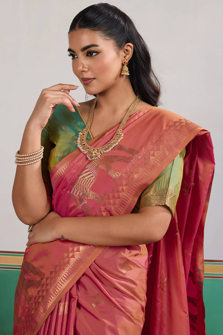 Dusty Rose Pink Zari Woven Banarasi Silk Saree