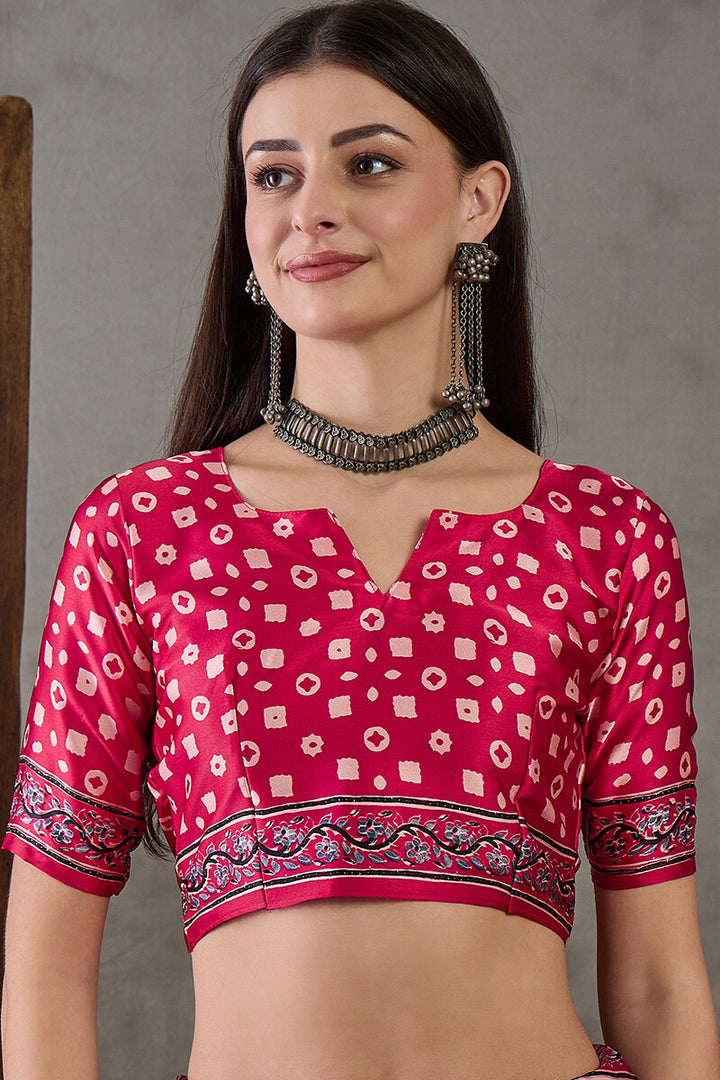 Earthlight Beige Ajrakh Printed Satin Silk Saree