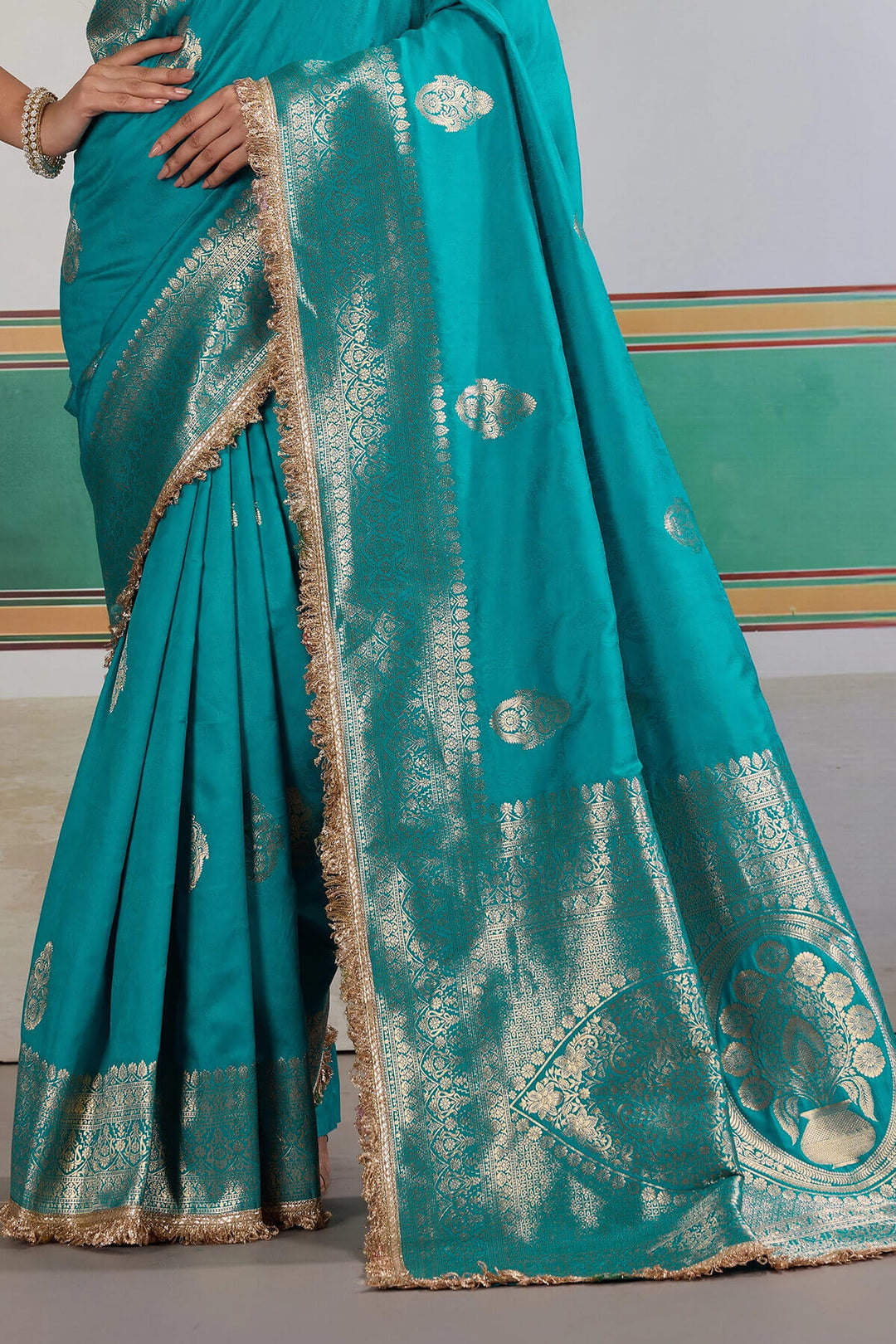 Eastern Blue Banarasi Silk Saree with Fancy Lace Border