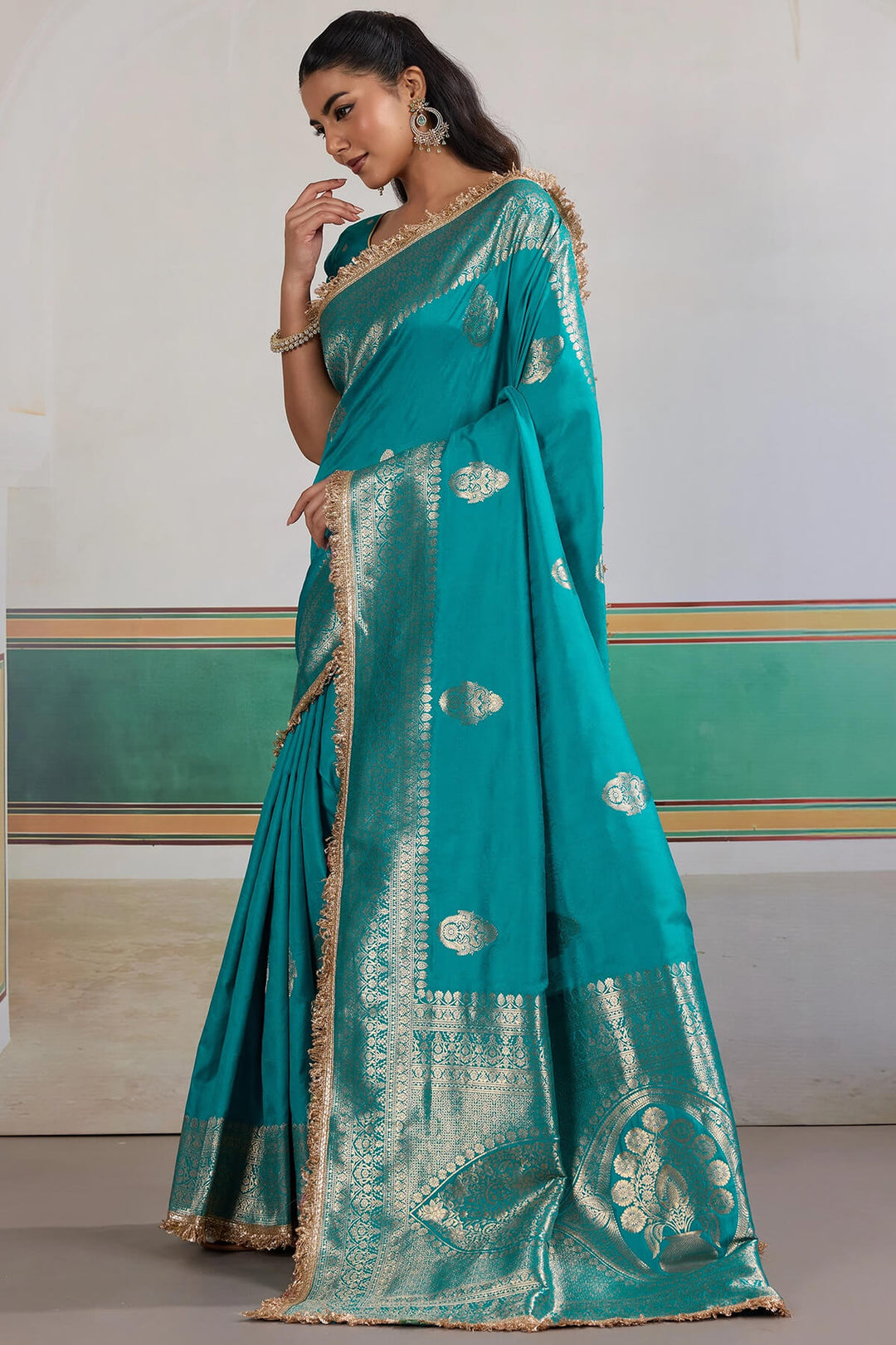 Eastern Blue Banarasi Silk Saree with Fancy Lace Border