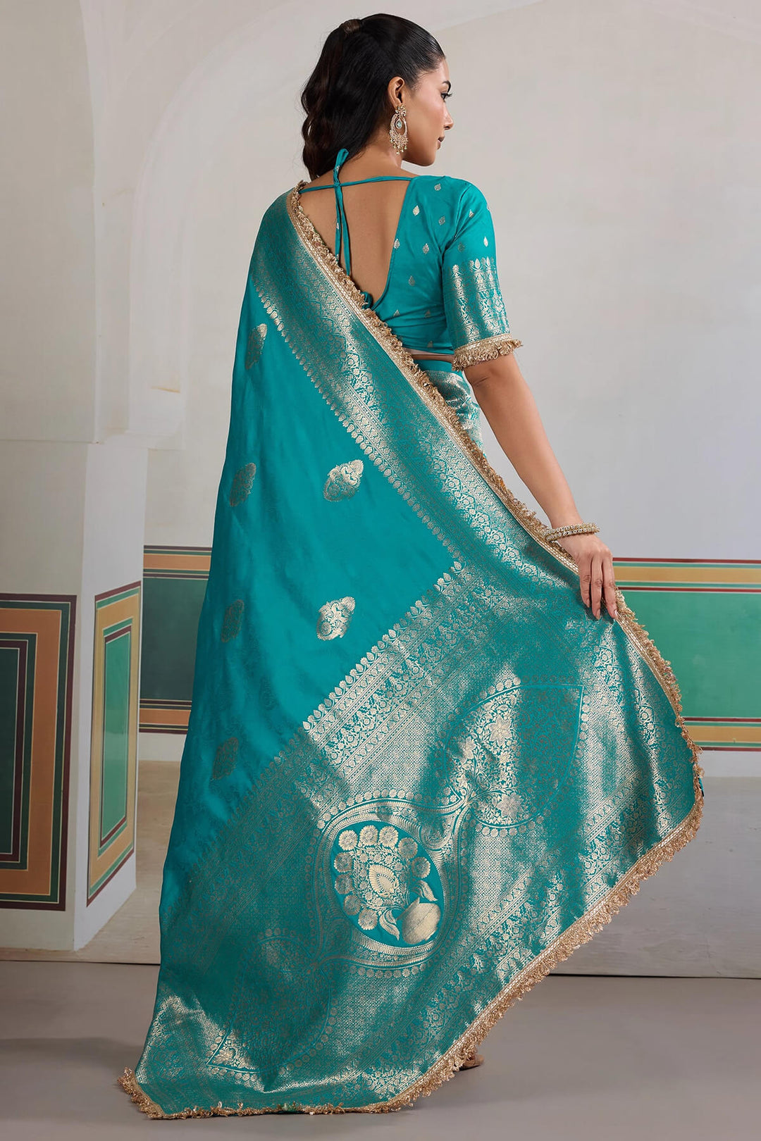 Eastern Blue Banarasi Silk Saree with Fancy Lace Border