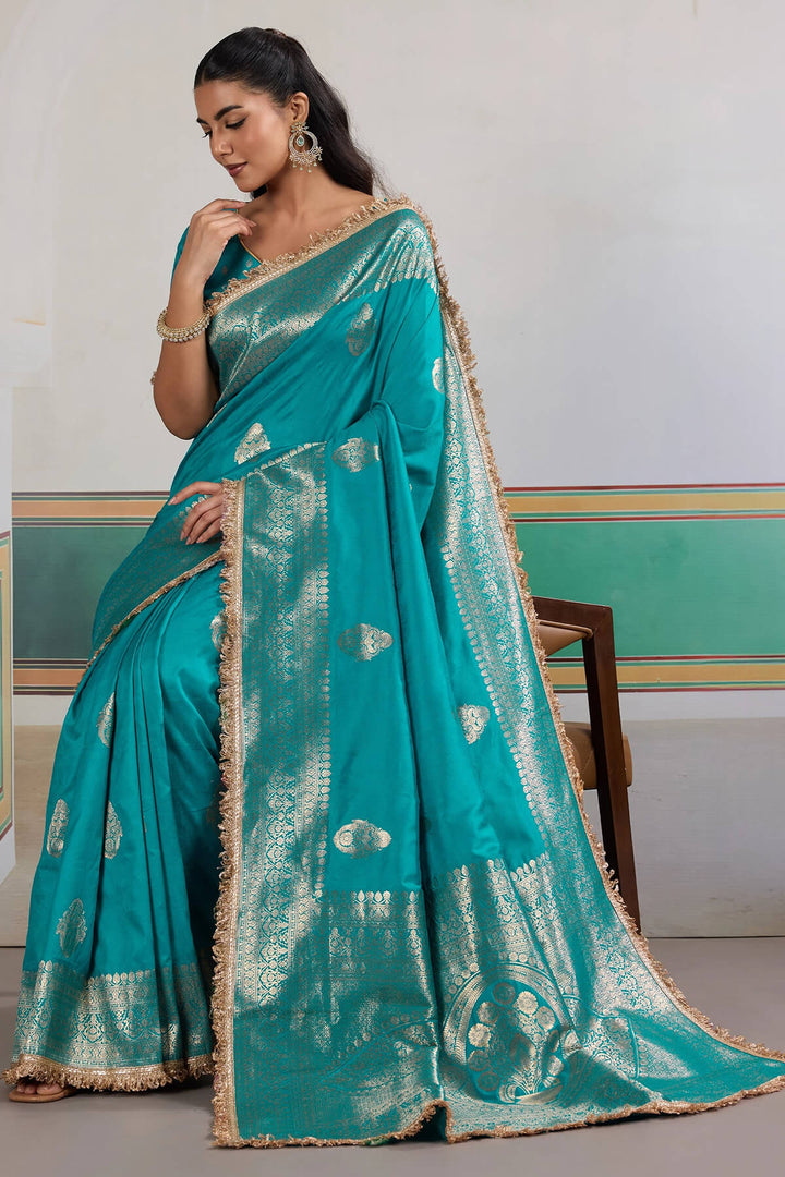Eastern Blue Banarasi Silk Saree with Fancy Lace Border