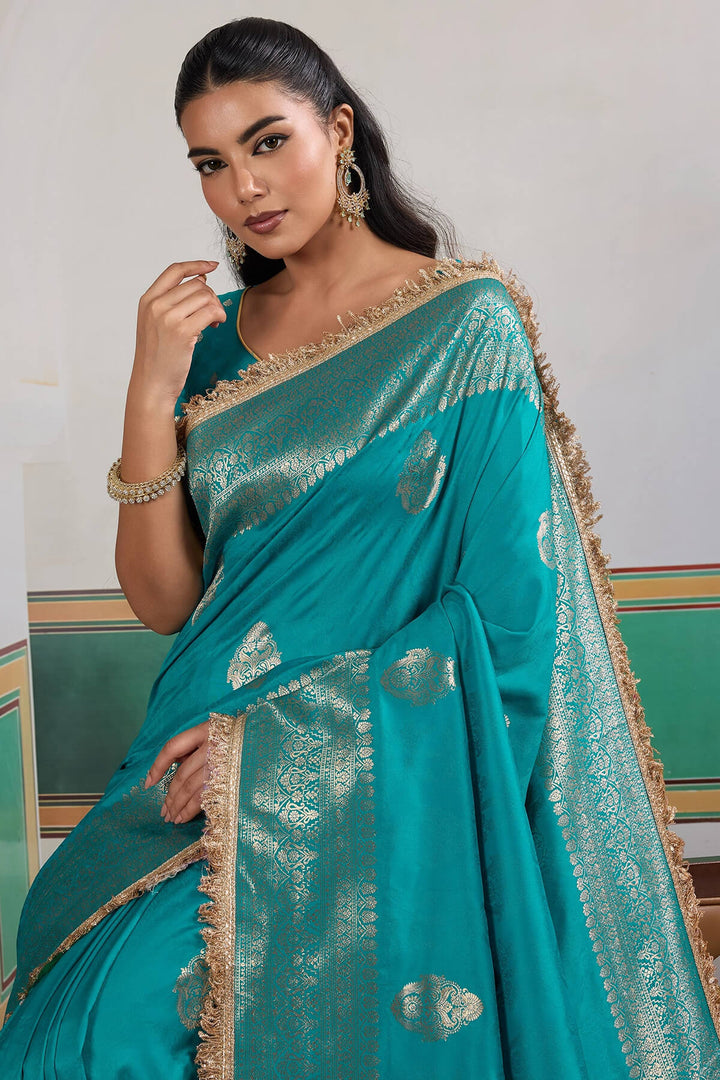 Eastern Blue Banarasi Silk Saree with Fancy Lace Border