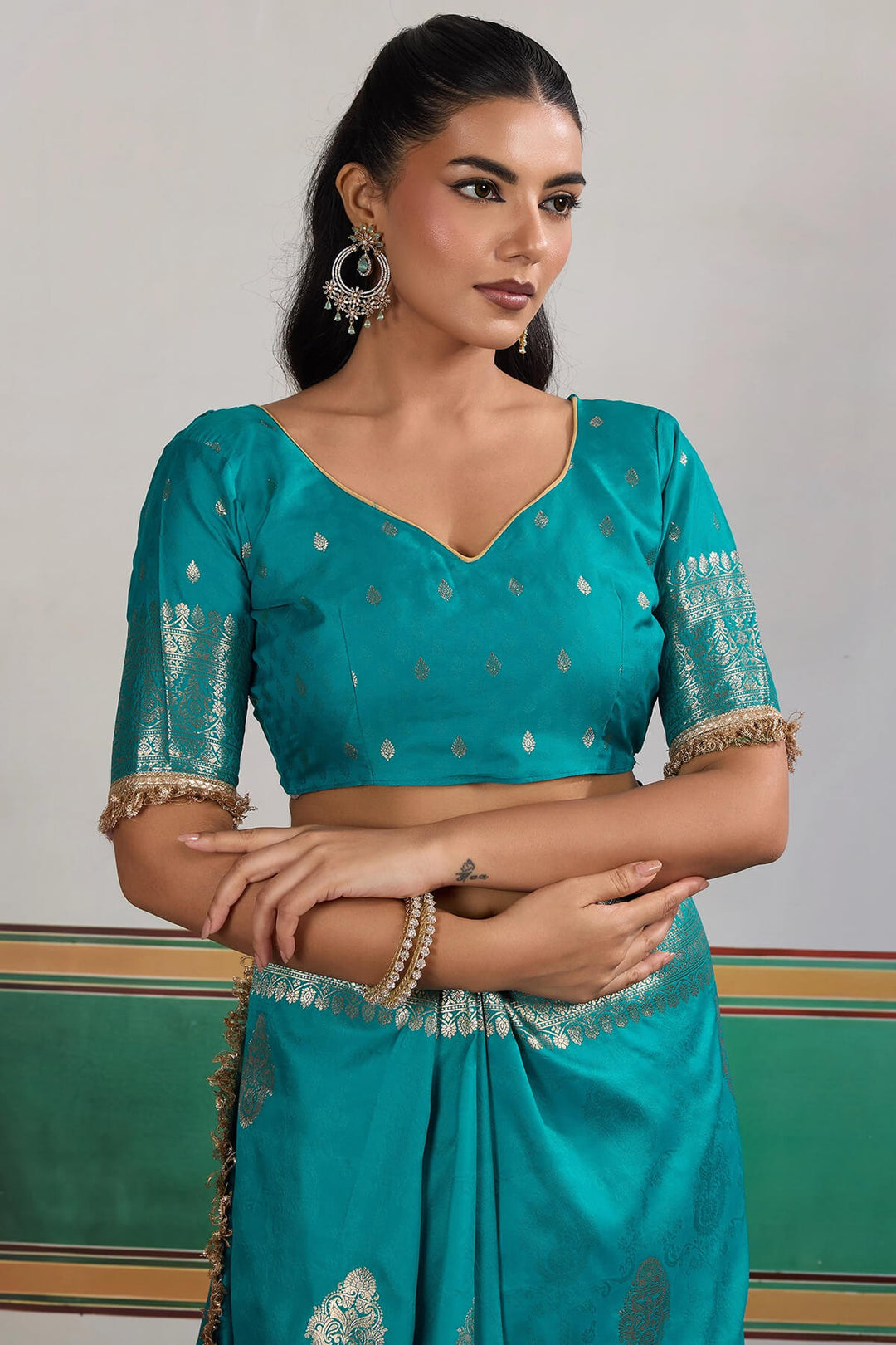Eastern Blue Banarasi Silk Saree with Fancy Lace Border