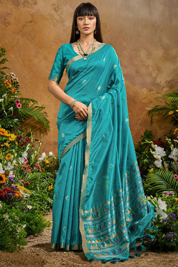 Eastern Blue Banarasi Tussar Silk Saree