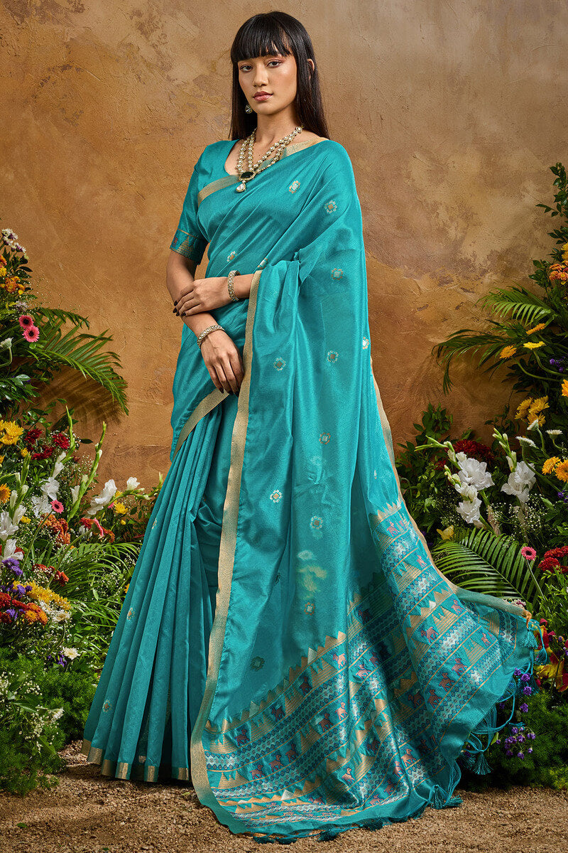 Eastern Blue Banarasi Tussar Silk Saree