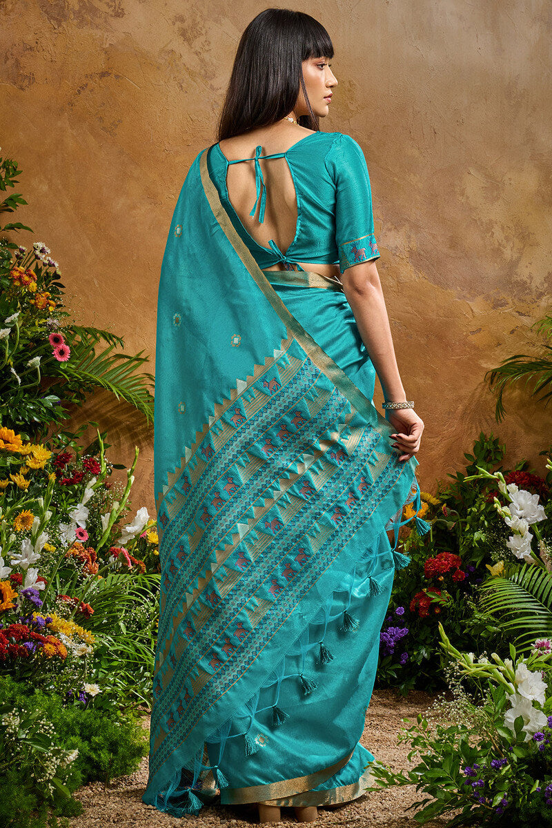 Eastern Blue Banarasi Tussar Silk Saree