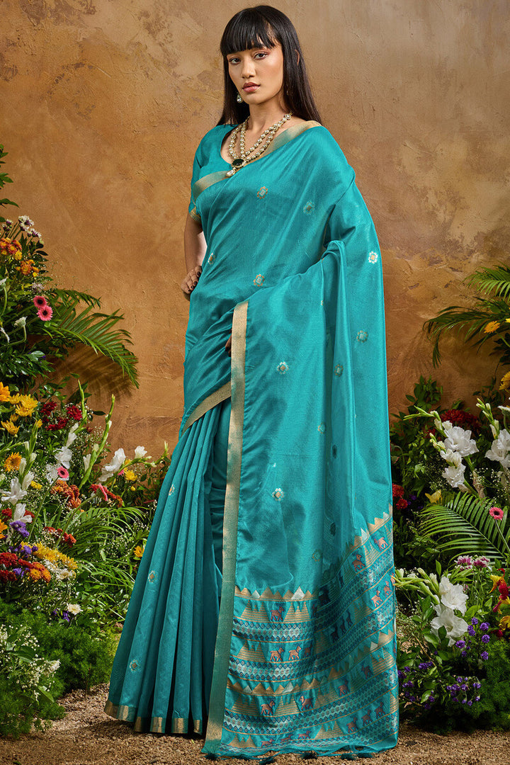 Eastern Blue Banarasi Tussar Silk Saree