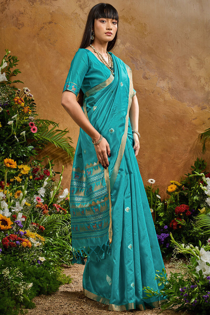 Eastern Blue Banarasi Tussar Silk Saree
