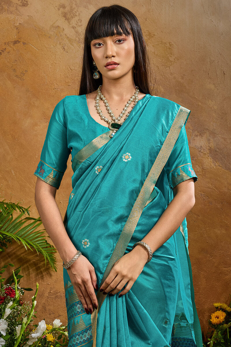 Eastern Blue Banarasi Tussar Silk Saree