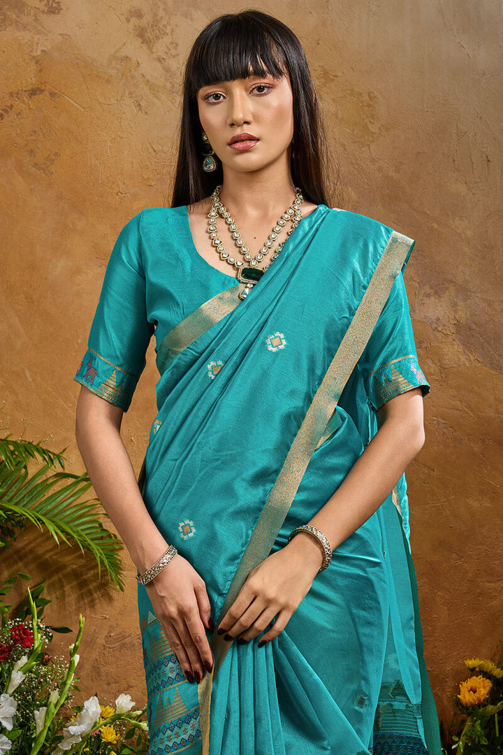 Eastern Blue Banarasi Tussar Silk Saree