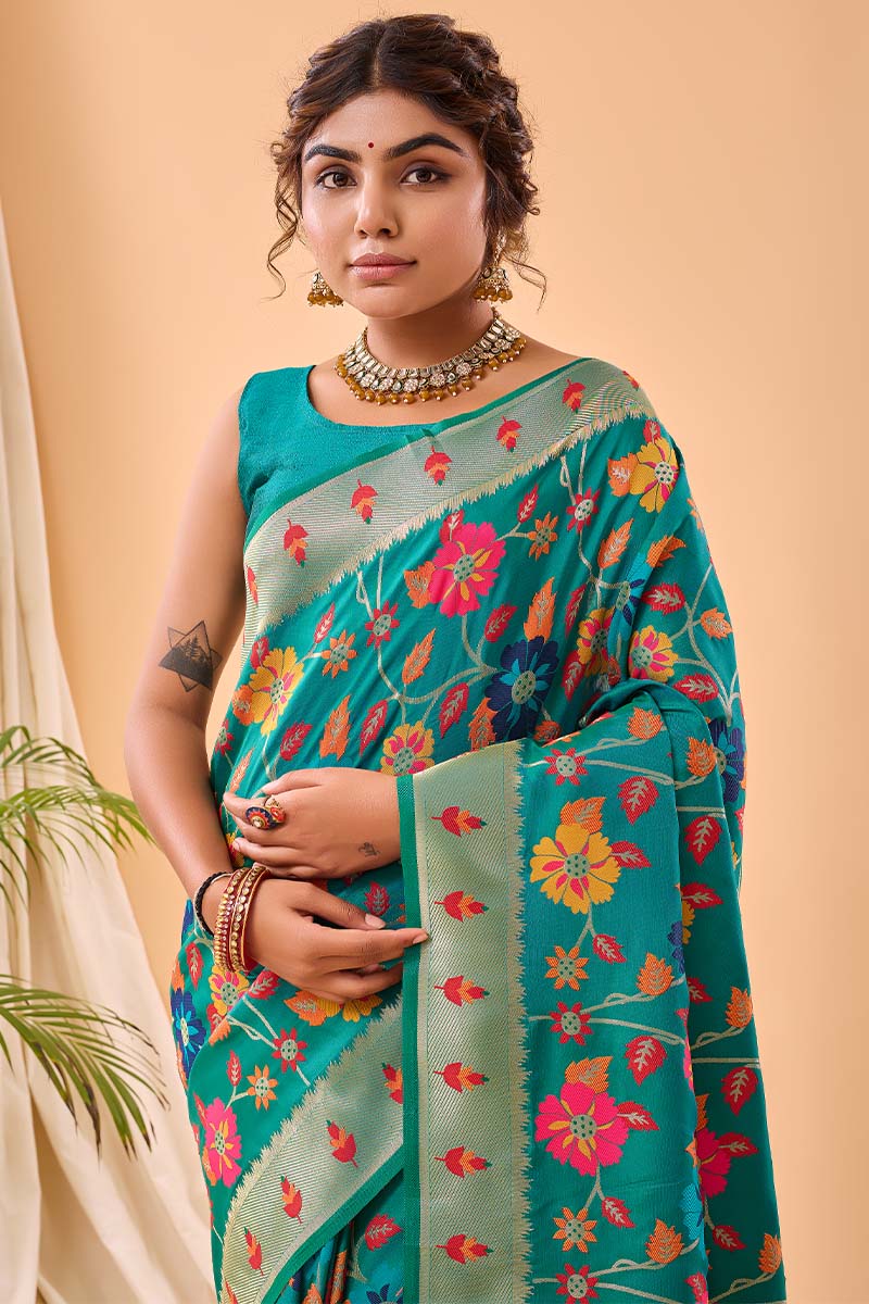 Eastern Blue Paithani Silk Saree