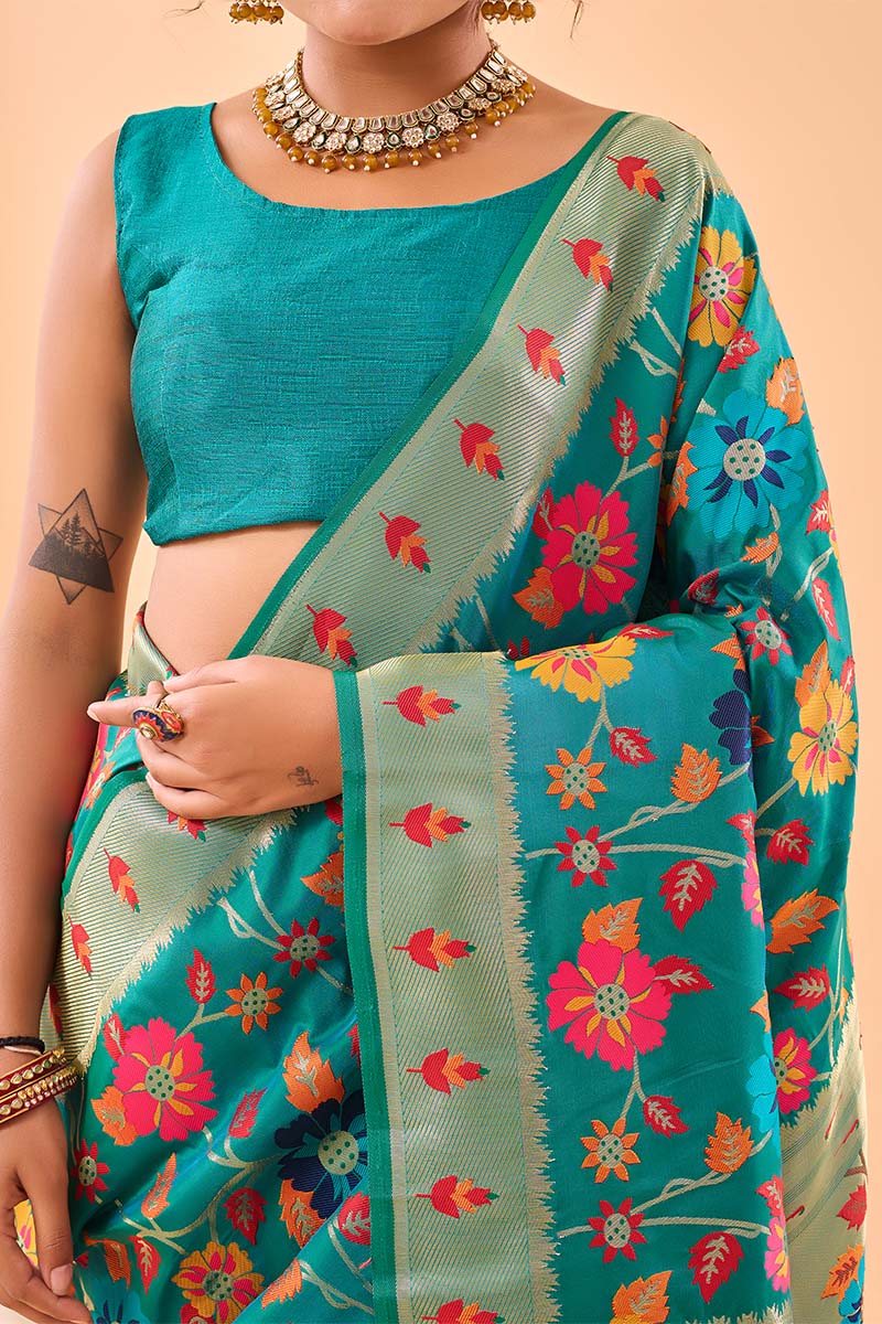 Eastern Blue Paithani Silk Saree