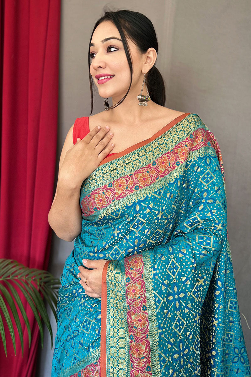 Eastern Blue Patola Silk Saree