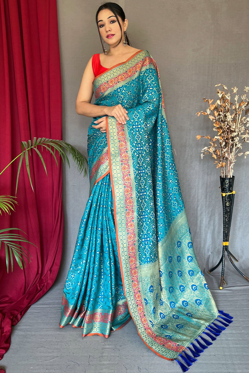 Eastern Blue Patola Silk Saree