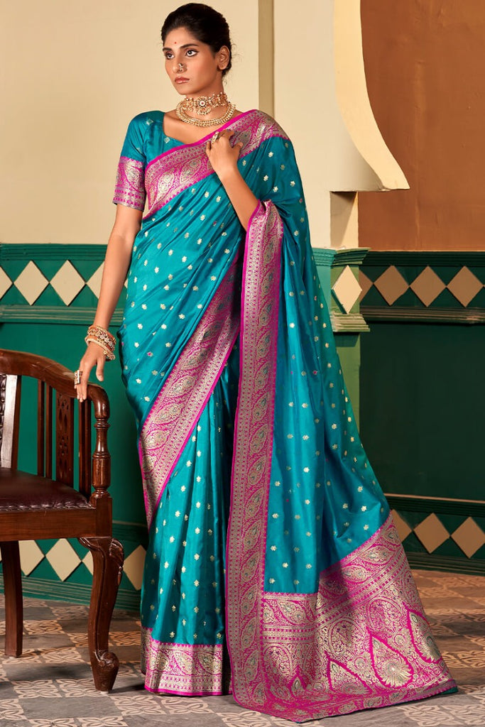 Eastern Blue Soft Banarasi Silk Saree