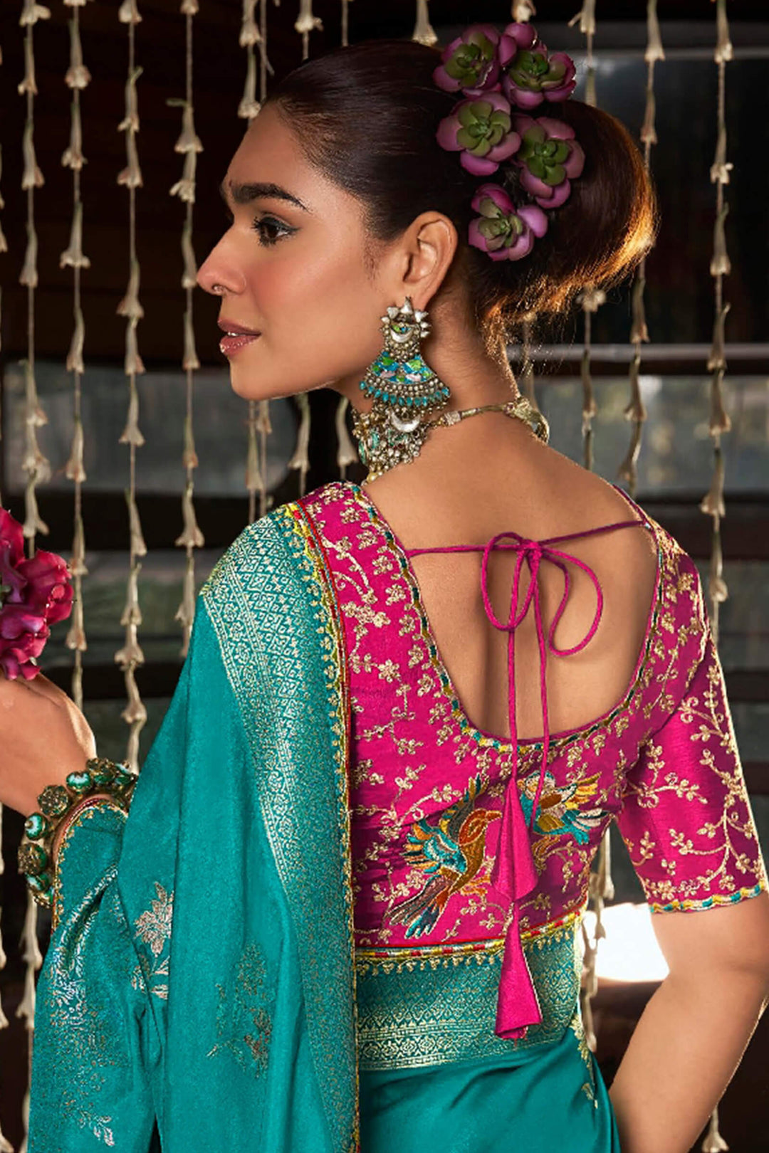 Eastern Blue Soft Dola Viscose Saree With Embroidery Blouse Piece