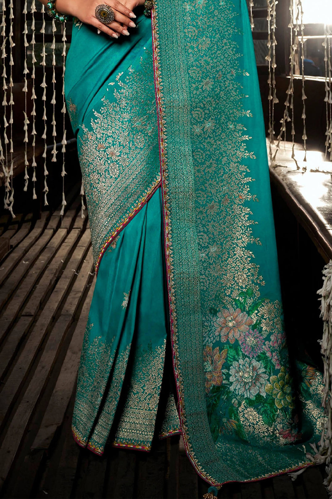 Eastern Blue Soft Dola Viscose Saree With Embroidery Blouse Piece