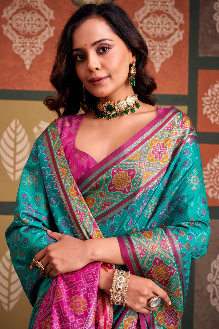 Eastern Blue Soft Patola Silk Saree