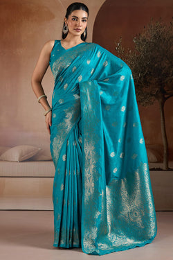 Eastern Blue Zari Handloom Soft Banarasi Silk Saree