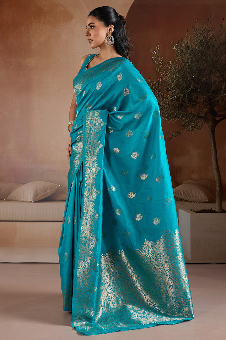 Eastern Blue Zari Handloom Soft Banarasi Silk Saree