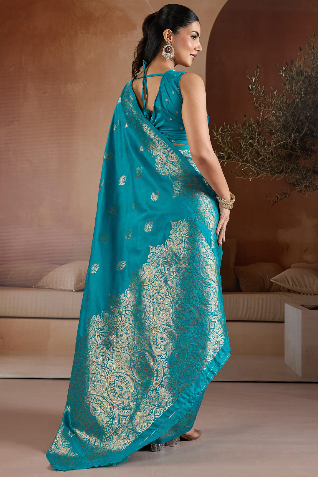 Eastern Blue Zari Handloom Soft Banarasi Silk Saree