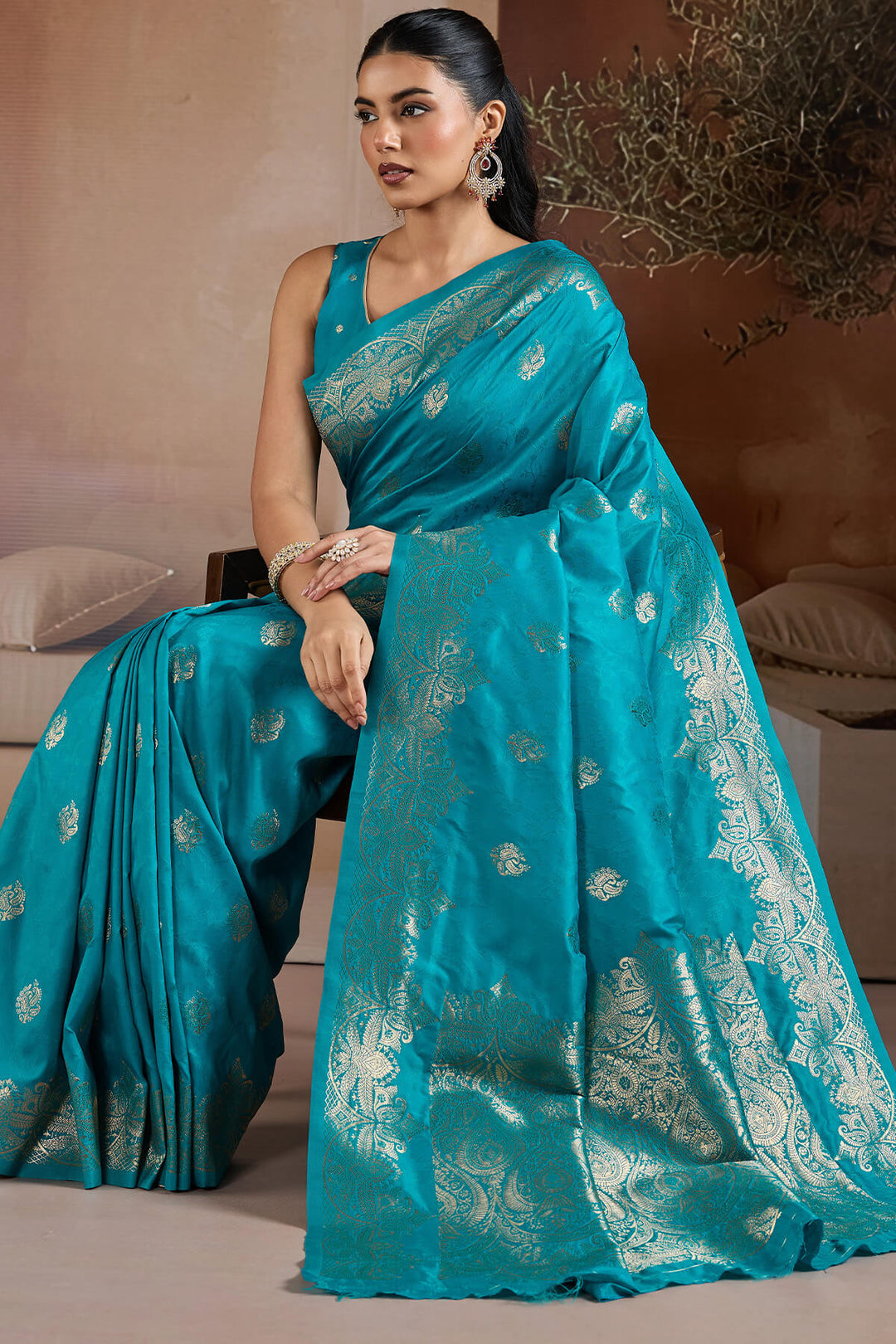 Eastern Blue Zari Handloom Soft Banarasi Silk Saree