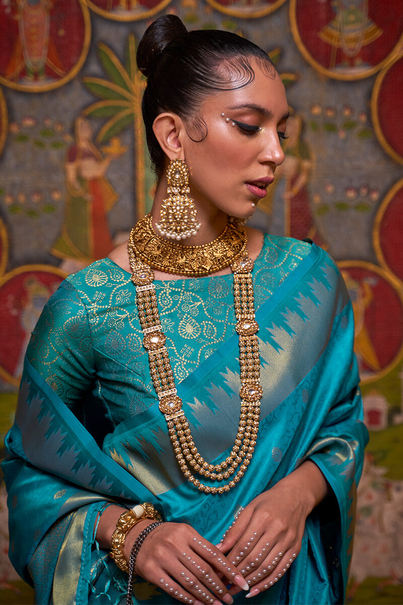 Eastern Blue Zari Woven Banarasi Silk Saree