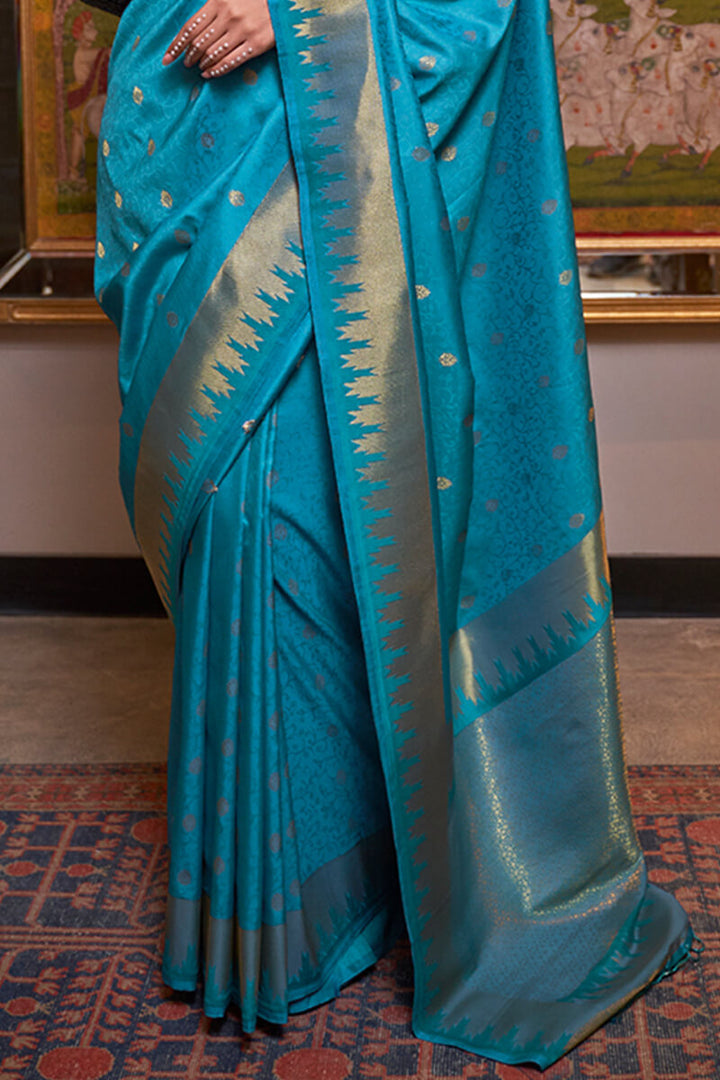 Eastern Blue Zari Woven Banarasi Silk Saree