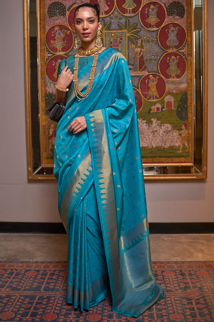 Eastern Blue Zari Woven Banarasi Silk Saree