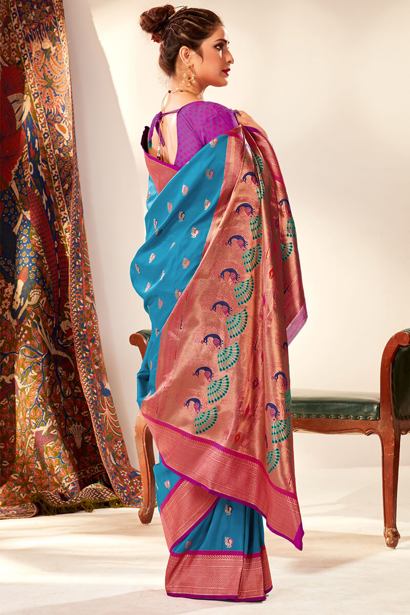 Eastern Blue Zari Woven Paithani Silk Saree