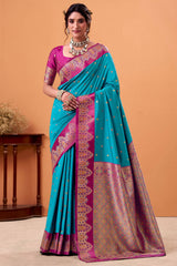 Eastern Blue Zari Woven Satin Silk Saree