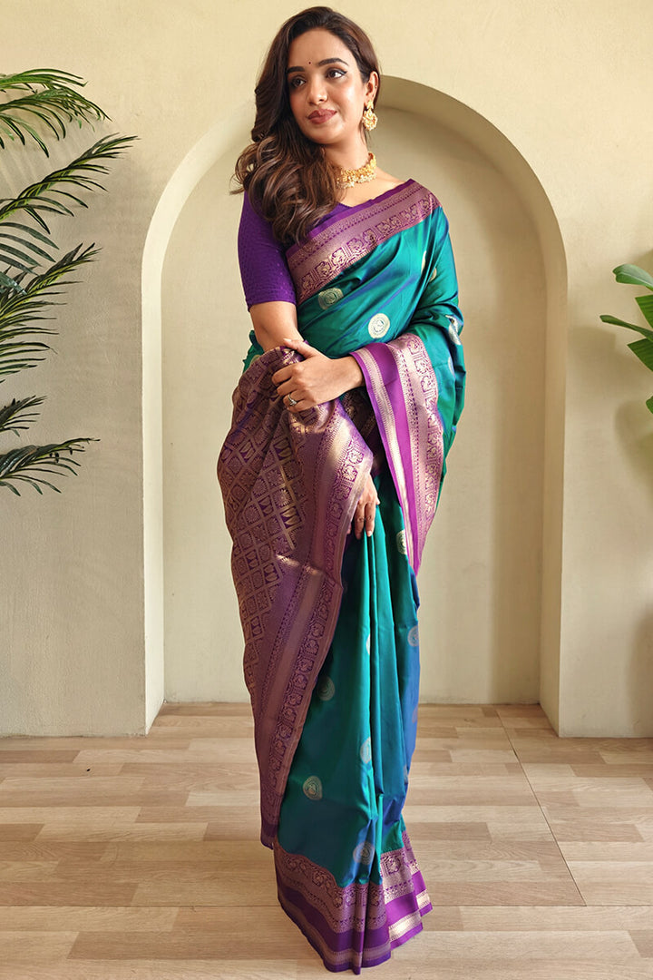 Eastern Blue Zari Woven Soft Banarasi Silk Saree