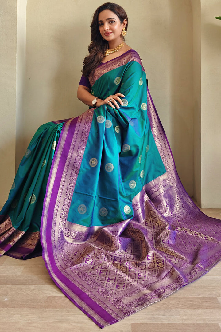 Eastern Blue Zari Woven Soft Banarasi Silk Saree
