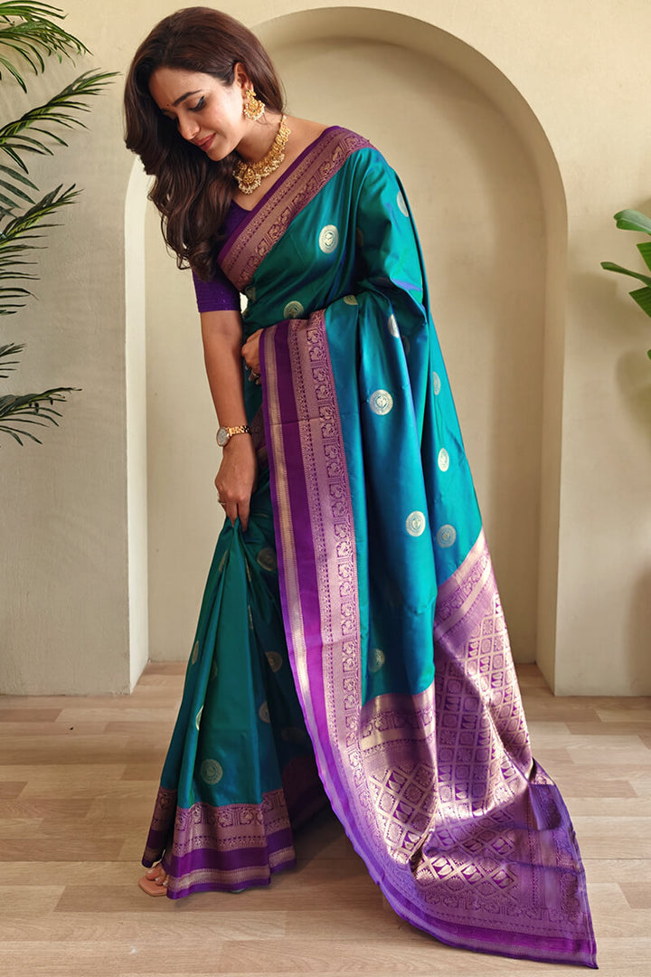 Eastern Blue Zari Woven Soft Banarasi Silk Saree