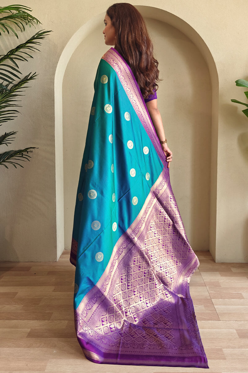 Eastern Blue Zari Woven Soft Banarasi Silk Saree