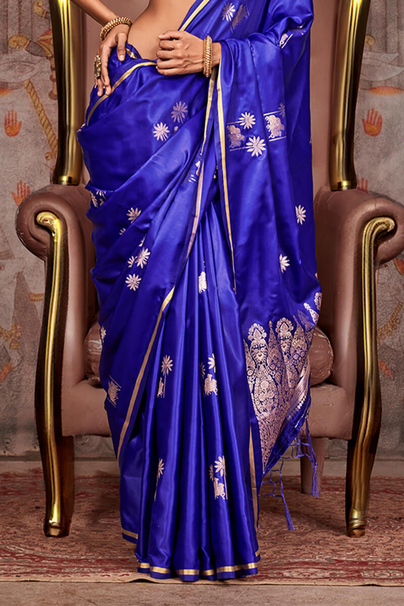 Egyptian Blue Zari Woven Banarasi Satin Silk Saree