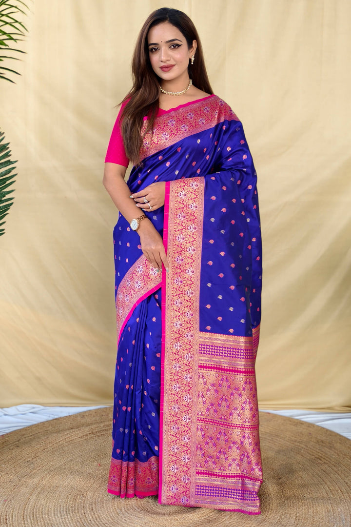 Egyptian Blue Zari Woven Banarasi Silk Saree