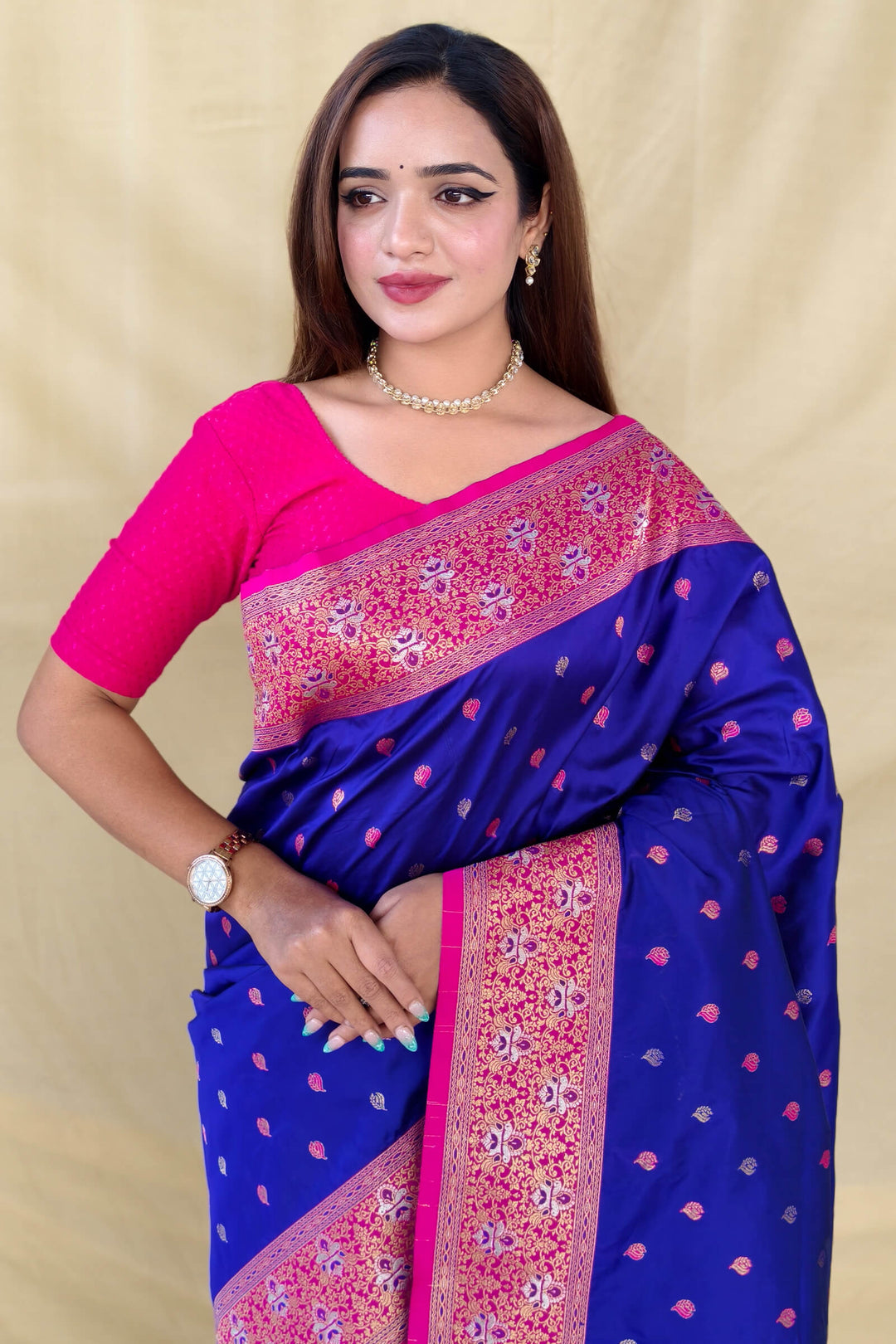 Egyptian Blue Zari Woven Banarasi Silk Saree