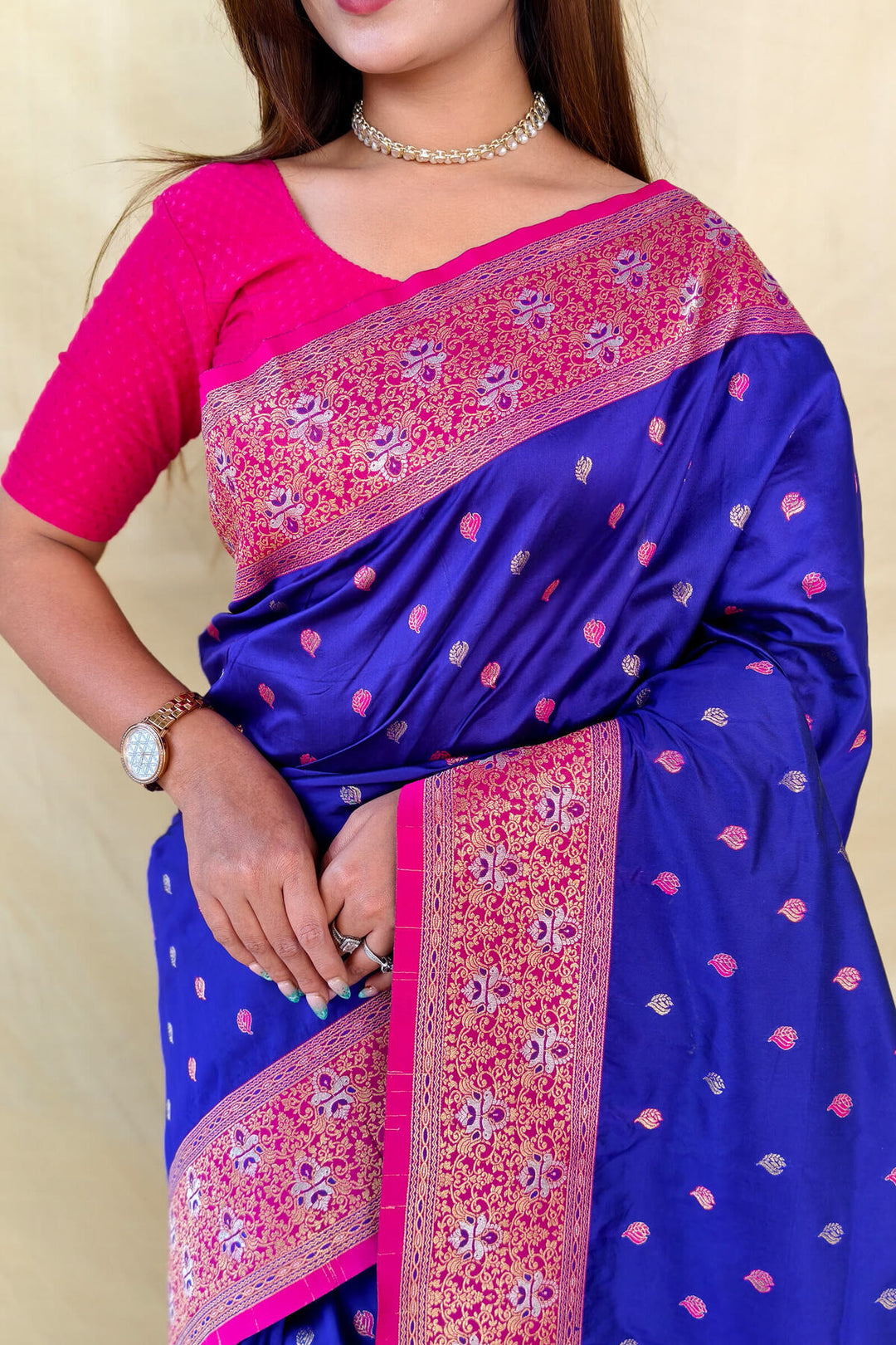 Egyptian Blue Zari Woven Banarasi Silk Saree