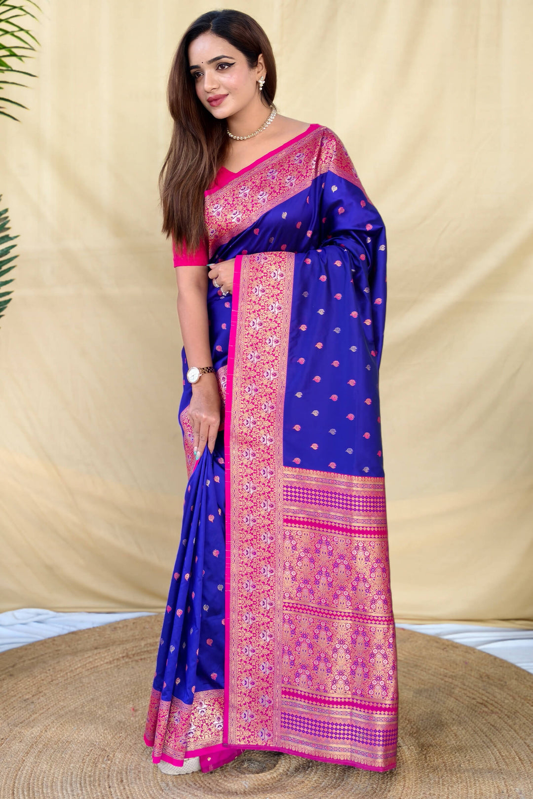 Egyptian Blue Zari Woven Banarasi Silk Saree