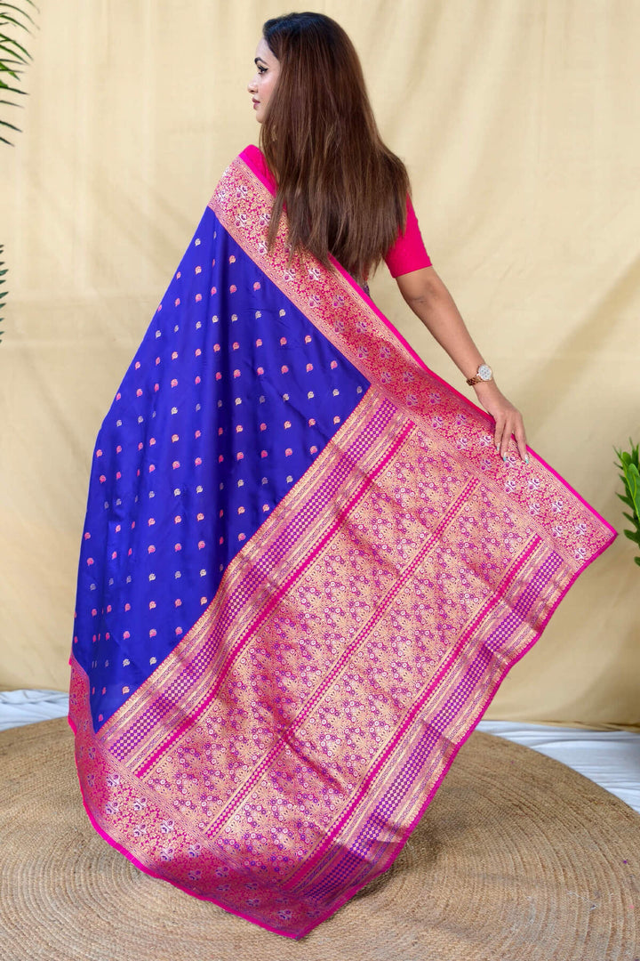 Egyptian Blue Zari Woven Banarasi Silk Saree