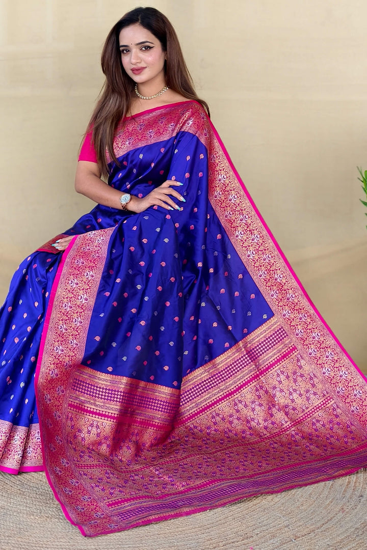 Egyptian Blue Zari Woven Banarasi Silk Saree