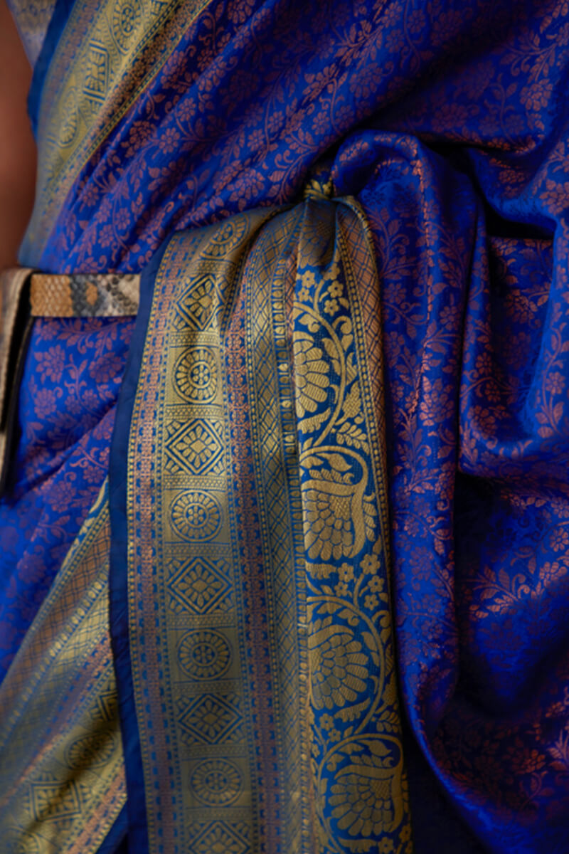 Egyptian Blue Zari Woven Kanjivaram Silk Saree