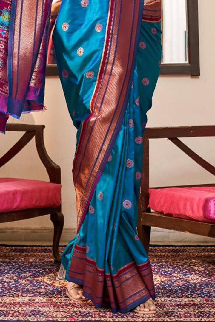 Electric Blue Paithani Silk Saree